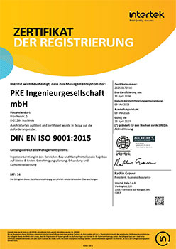 PKE Zertifikat DIN EN ISO 9001:2015